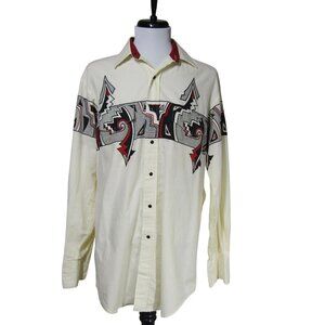 VTG ROPER Southwestern Aztec Cowboy Rodeo Western Pearl Snap Shirt USA M